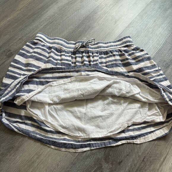 GAP Skirt Blue White Stripe Pockets Linen Cotton Lined Large - Picture 5 of 9